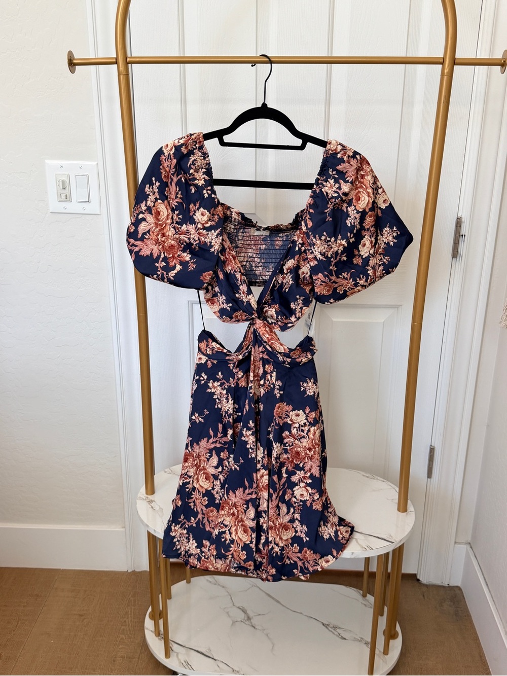 Altar'd State Navy & Blush Floral Tie-Front Mini Dress